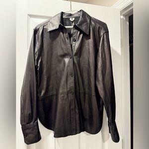 Black Faux Leather Button-Up Shirt
